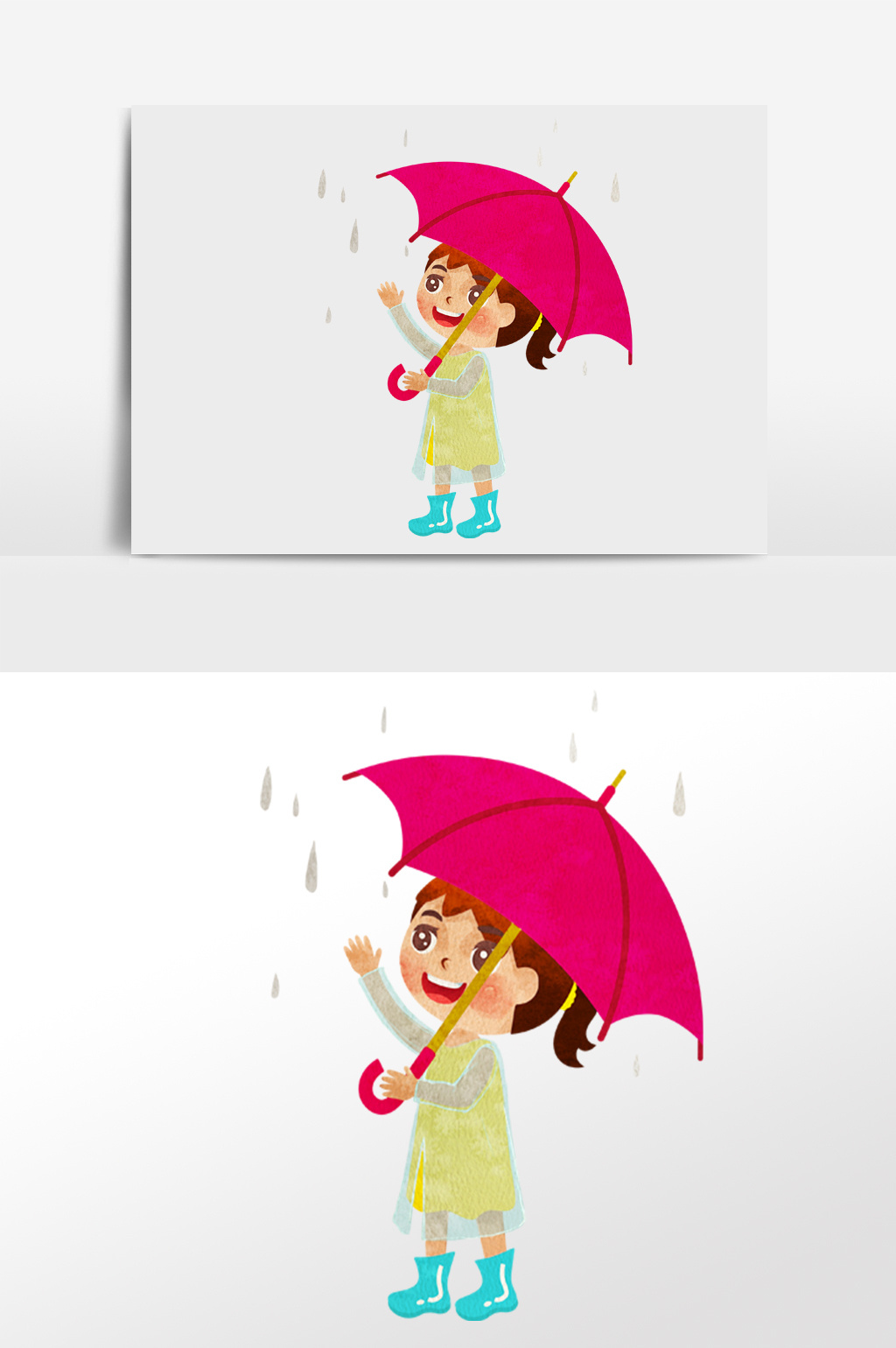 水彩手绘女孩下雨天撑伞雨季插画人物