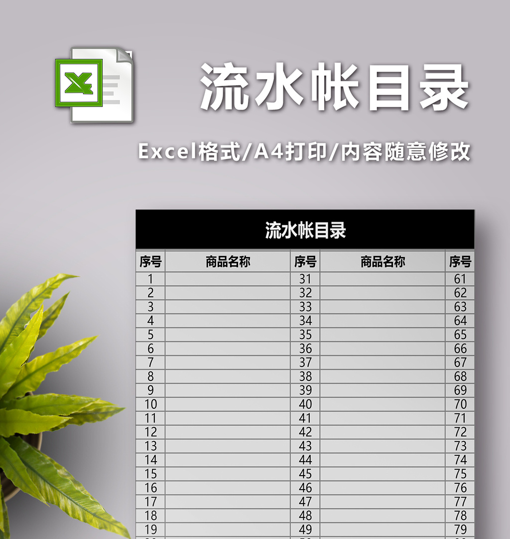 流水账目录excel模板图片