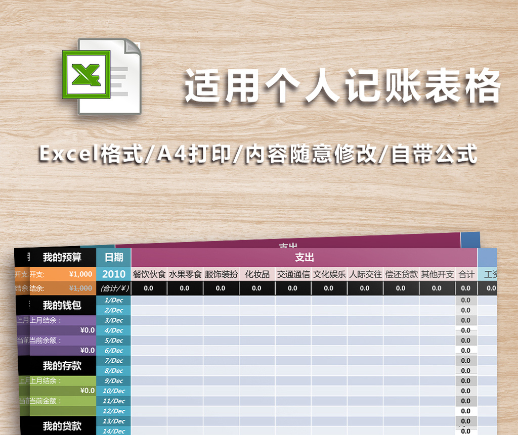 完美适用的个人记账表格4联下载
