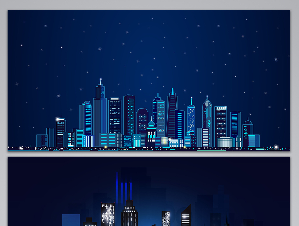 蓝色夜晚星空建筑剪影背景图片