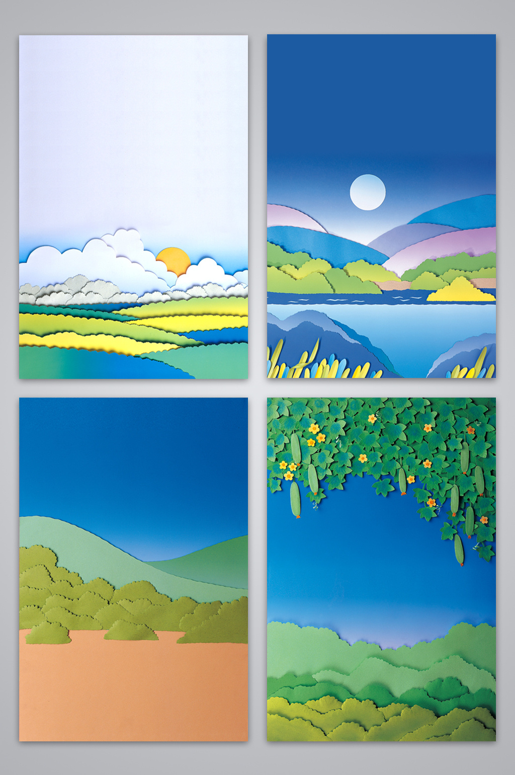 清新剪纸风景画背景图片