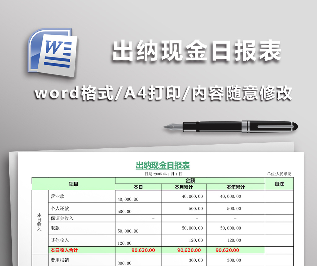 出纳现金日报表模板
