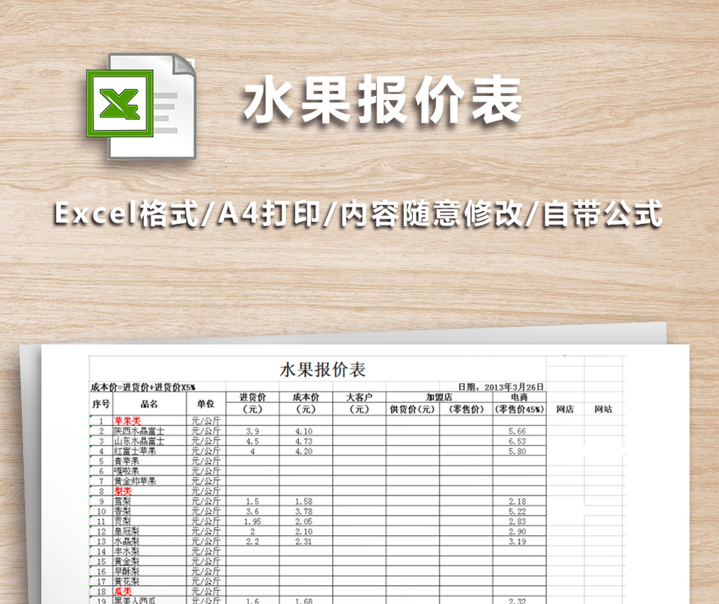 水果店常用报价表格式