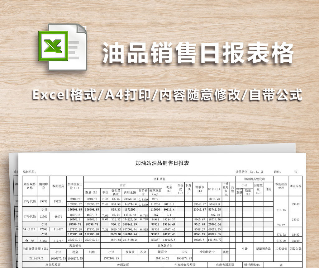 加油站油品销售日报表格excel