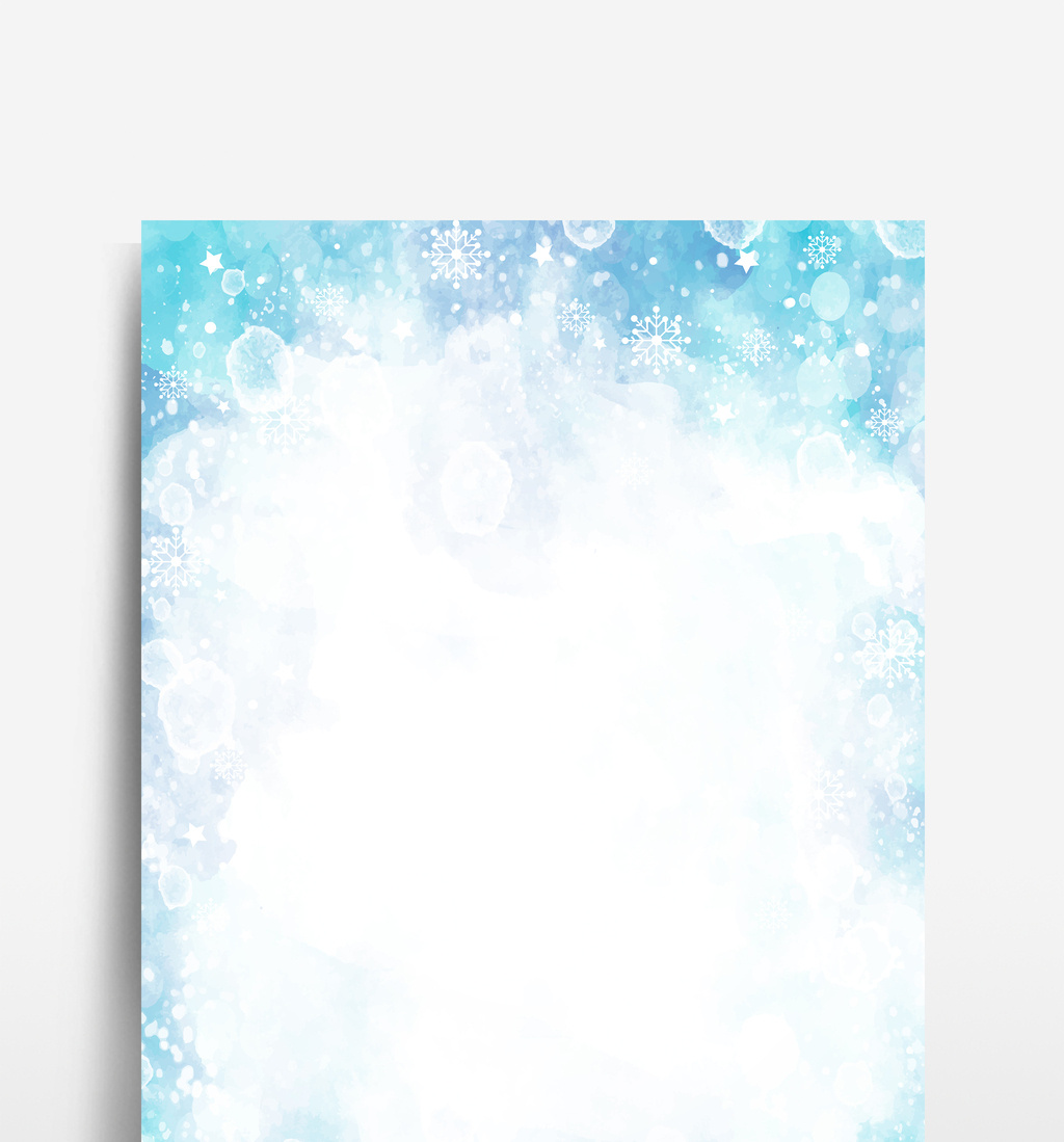 蓝色水彩雪花简约梦幻清新背景