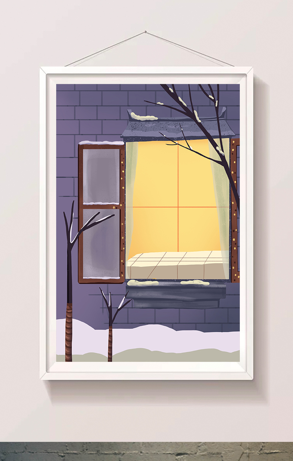冬天开着的窗户插画图片