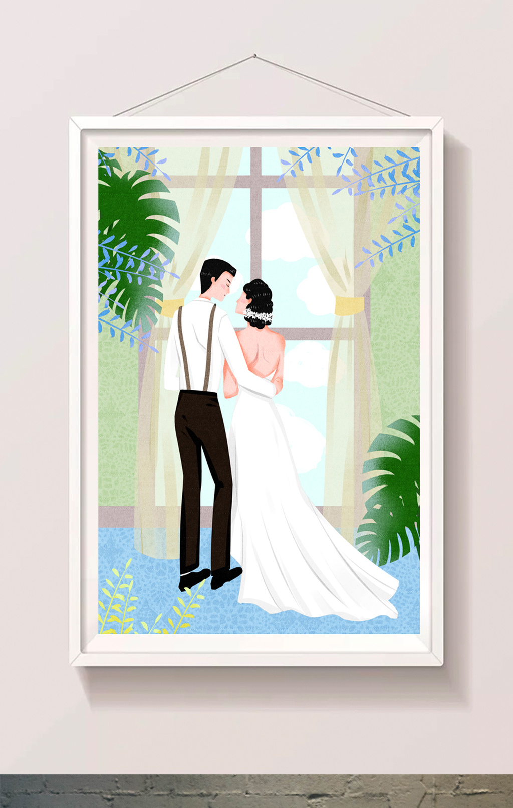 清新唯美结婚场景插画
