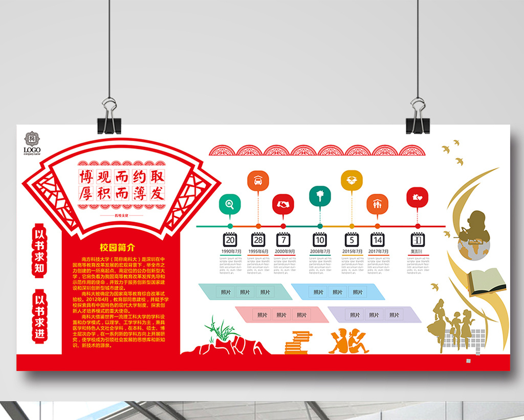 大型立体校史墙校园文化墙uv矢量展板