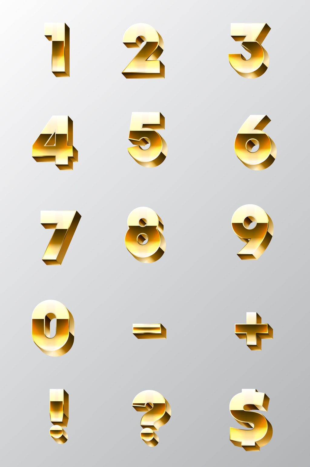 金黄色数字和符号元素