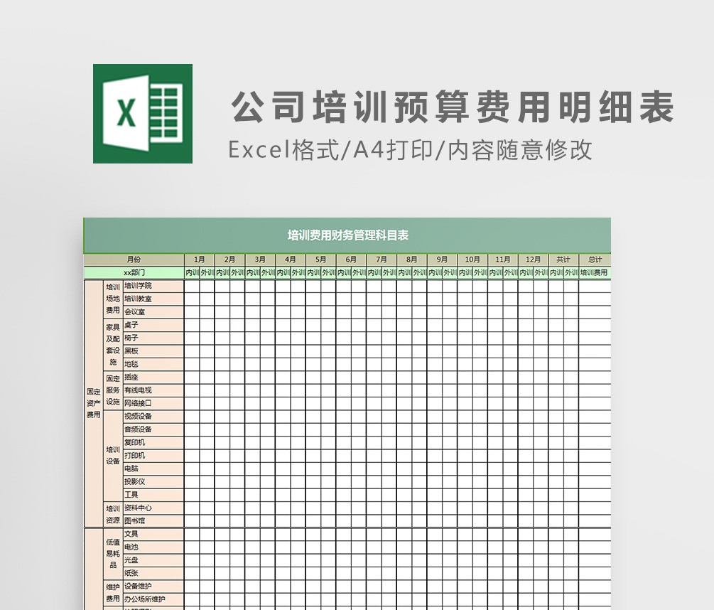 公司培训预算费用明细表excel模板