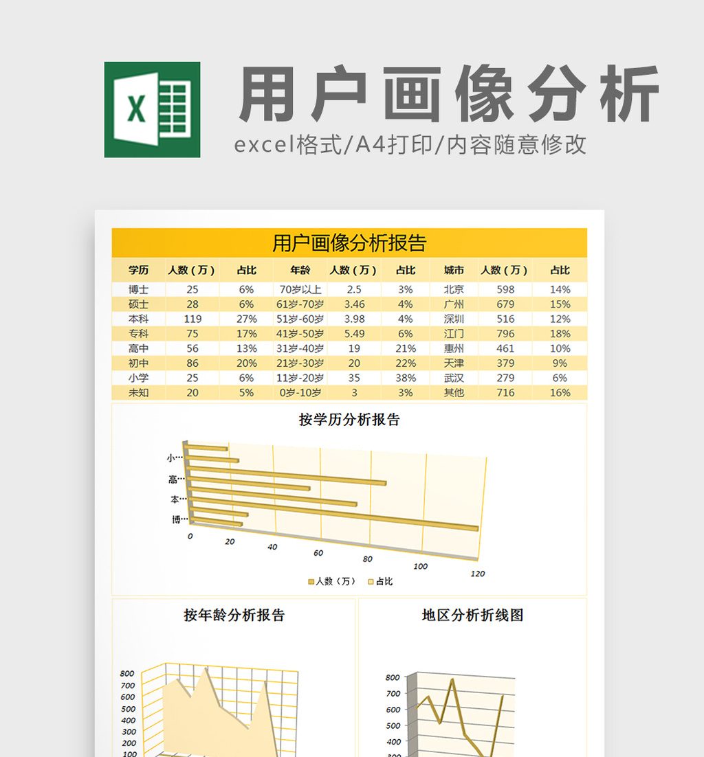 用户画像分析报告excel表格模板