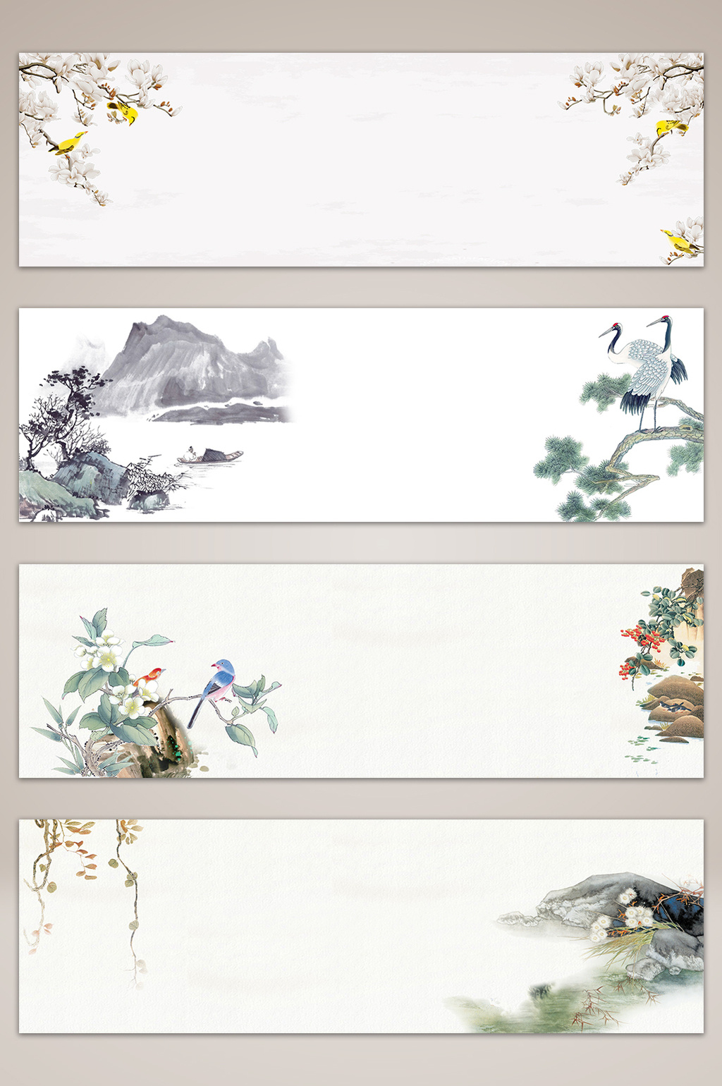 中国风工笔画海报banner背景