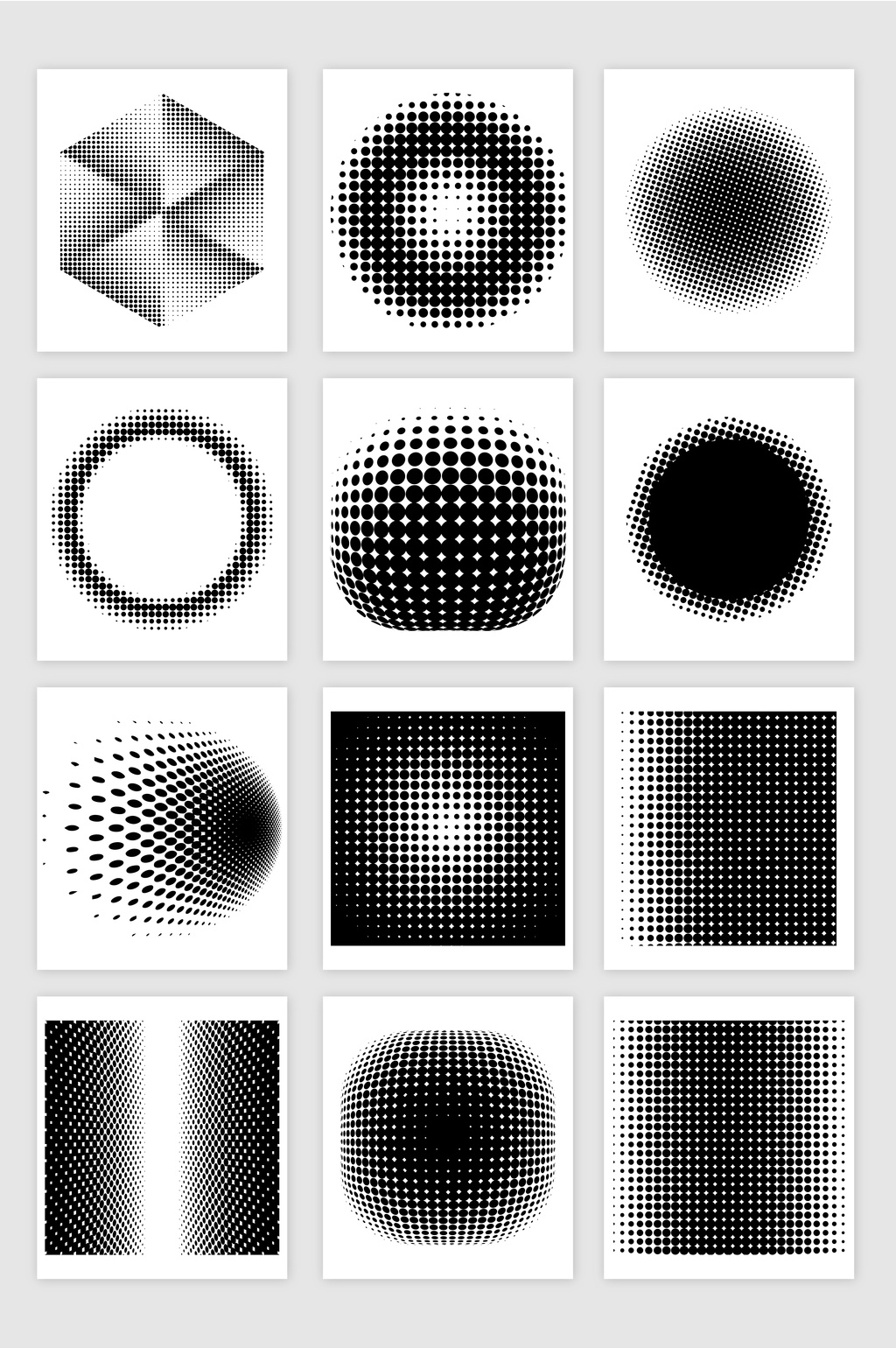 12款矢量黑色色彩半调波点渐变图案