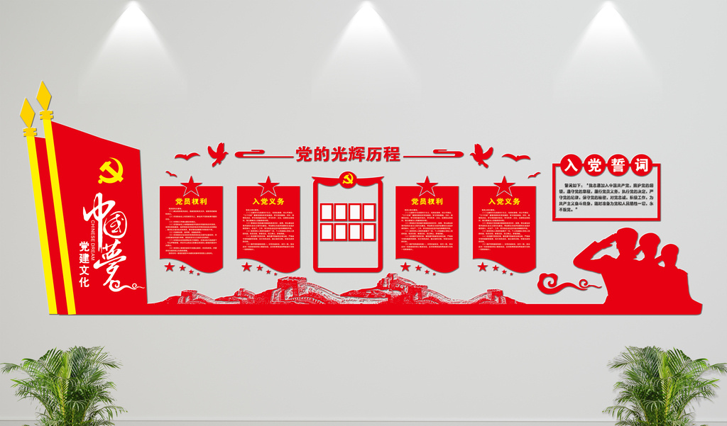 红色立体党建党的光辉历程展板图片