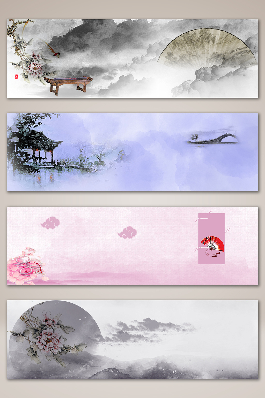 包图网提供精美好看的水墨古风banner海报背景素材免费下载,本次作品