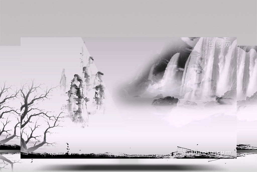 包图 视频 背景视频 > 水墨笔墨山水画云飘舞中国风背景视频素材