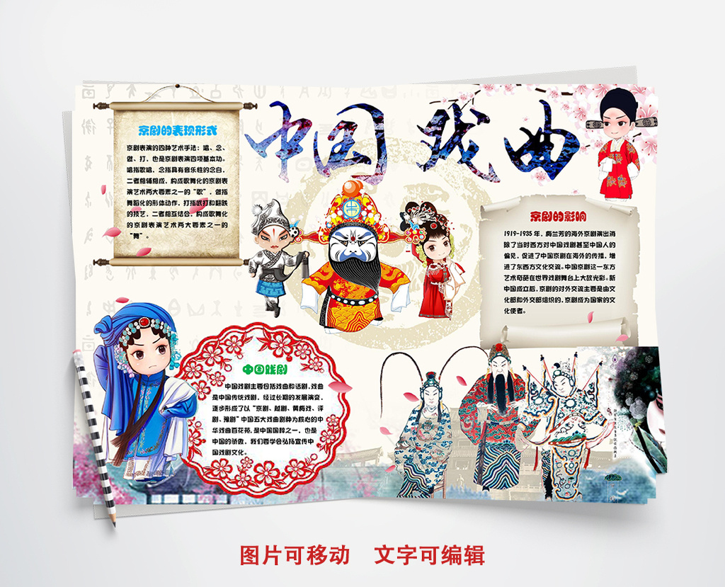 中国戏曲传统文化小报手抄报Word模板下载
