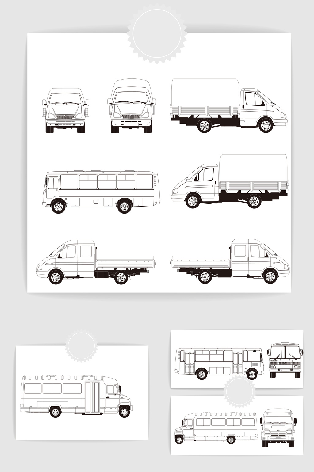 矢量手绘线描汽车公交车