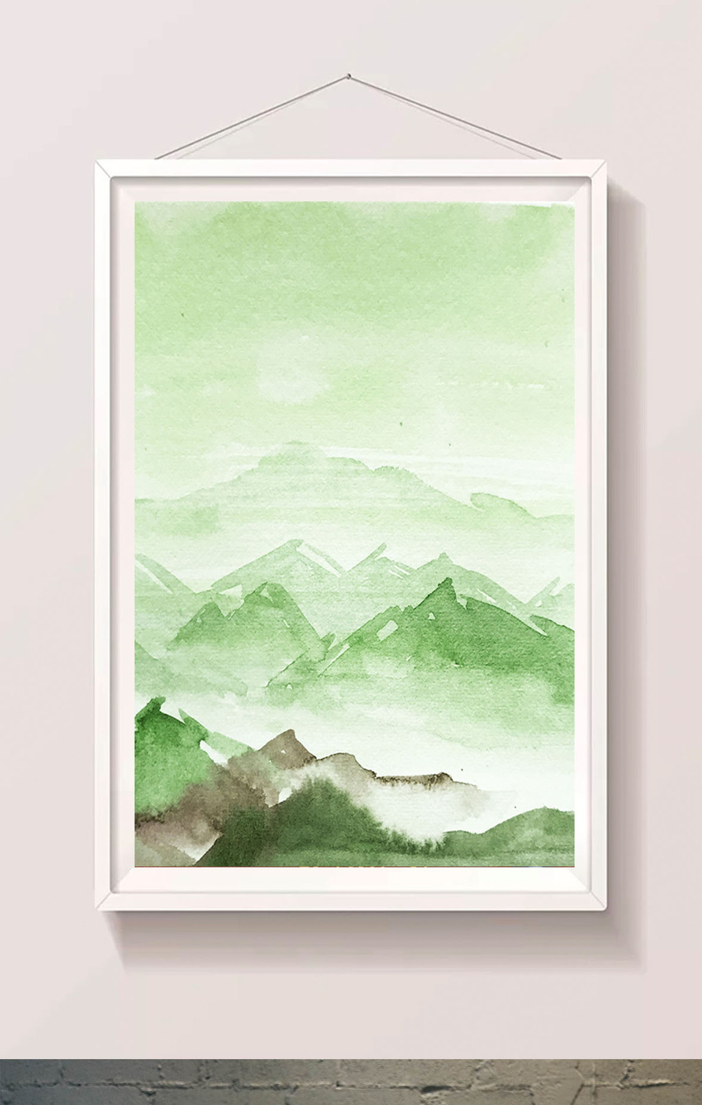 【绿色清新山水水彩手绘扁平素材】图片下载-包图网