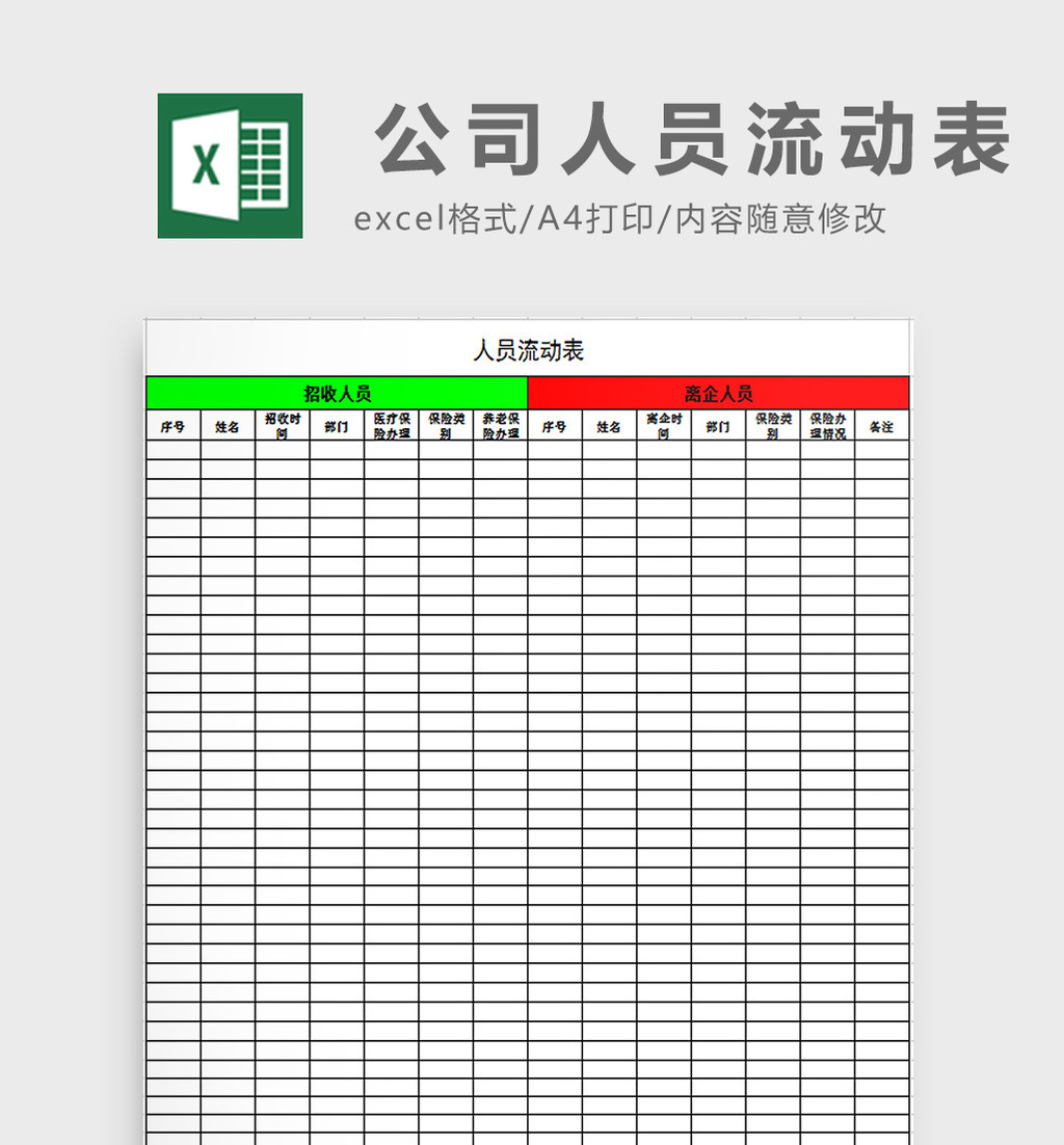 公司人员流动表excel模板