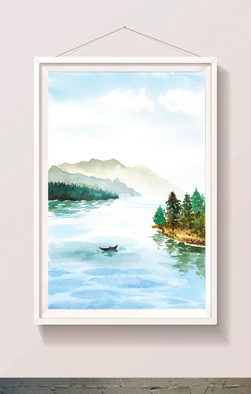 蓝色山水水彩水面手绘背景素材