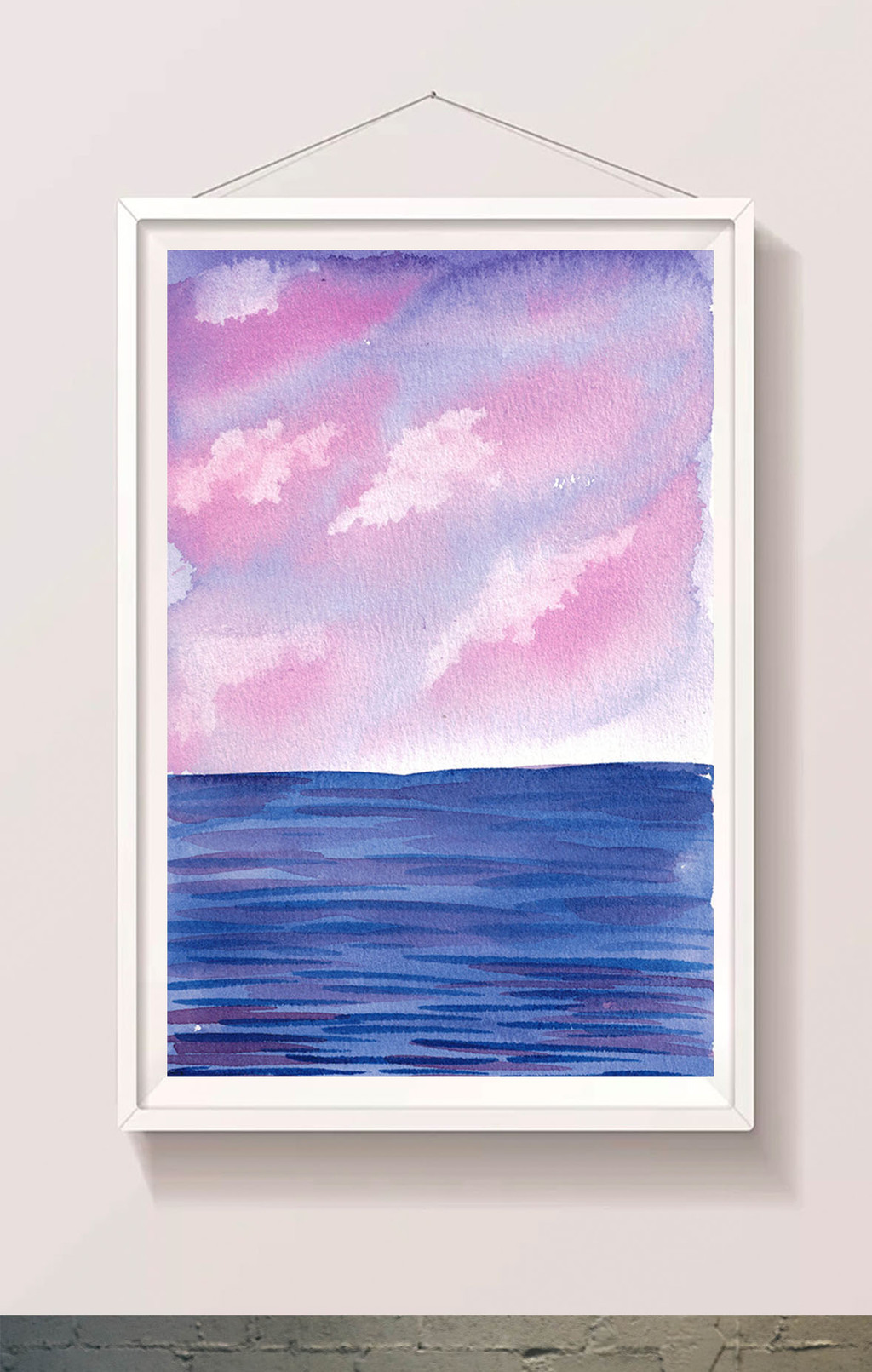 暖色调紫色粉色扁平夏日夕阳水彩手绘素材