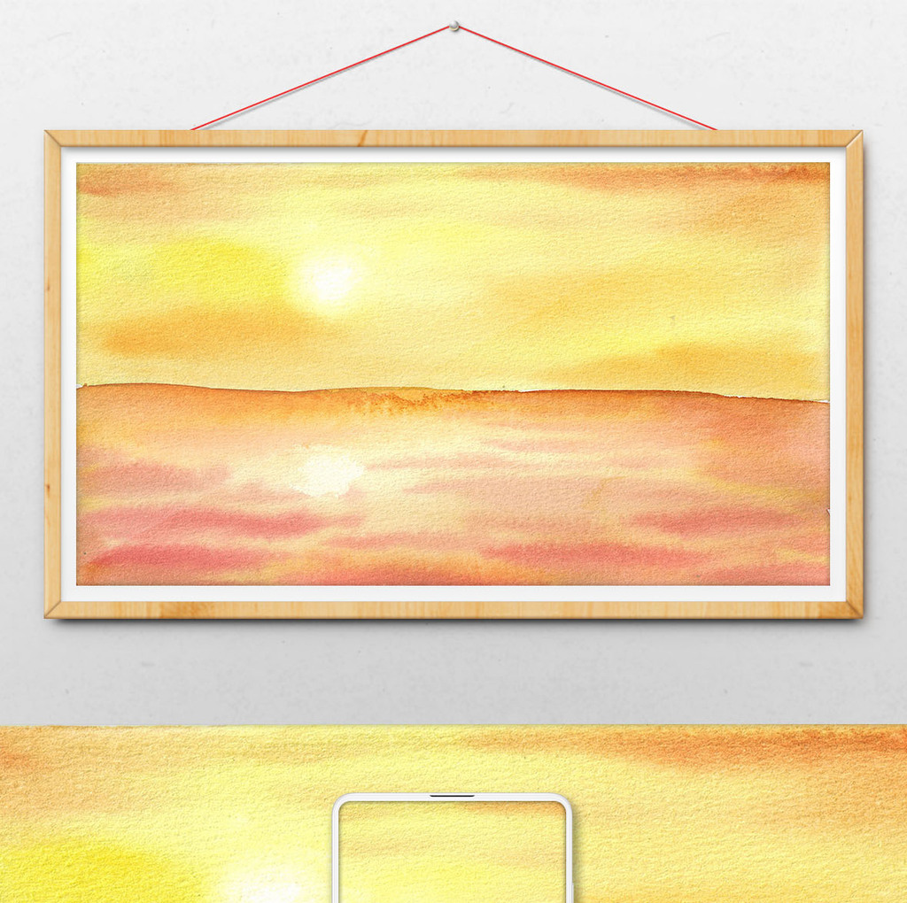 暖色调夏日日出夕阳水彩手绘背景素材