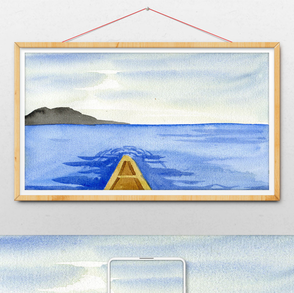 的蓝色小船山水水彩手绘背景素材素材免费下载,本次作品主题是插画