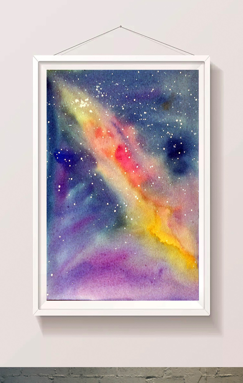 蓝色夏夜银河星空水彩手绘插画背景素材