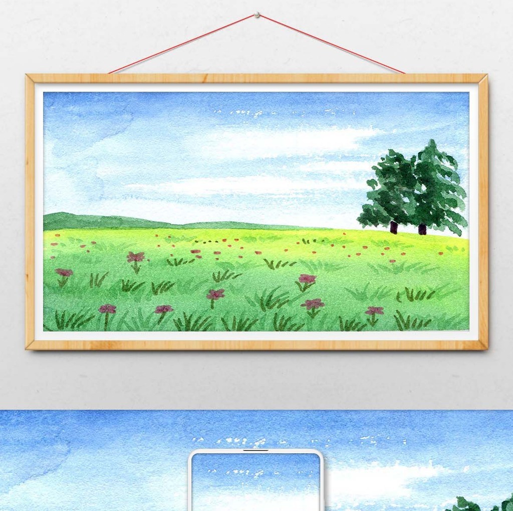 绿色花海夏日素材手绘背景风景清新水彩下载_【包图网