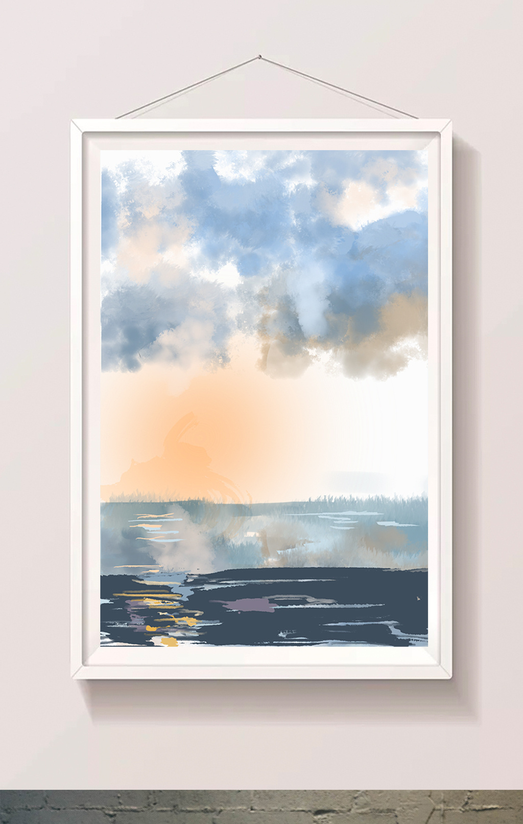 水彩手绘天空水流插画背景图