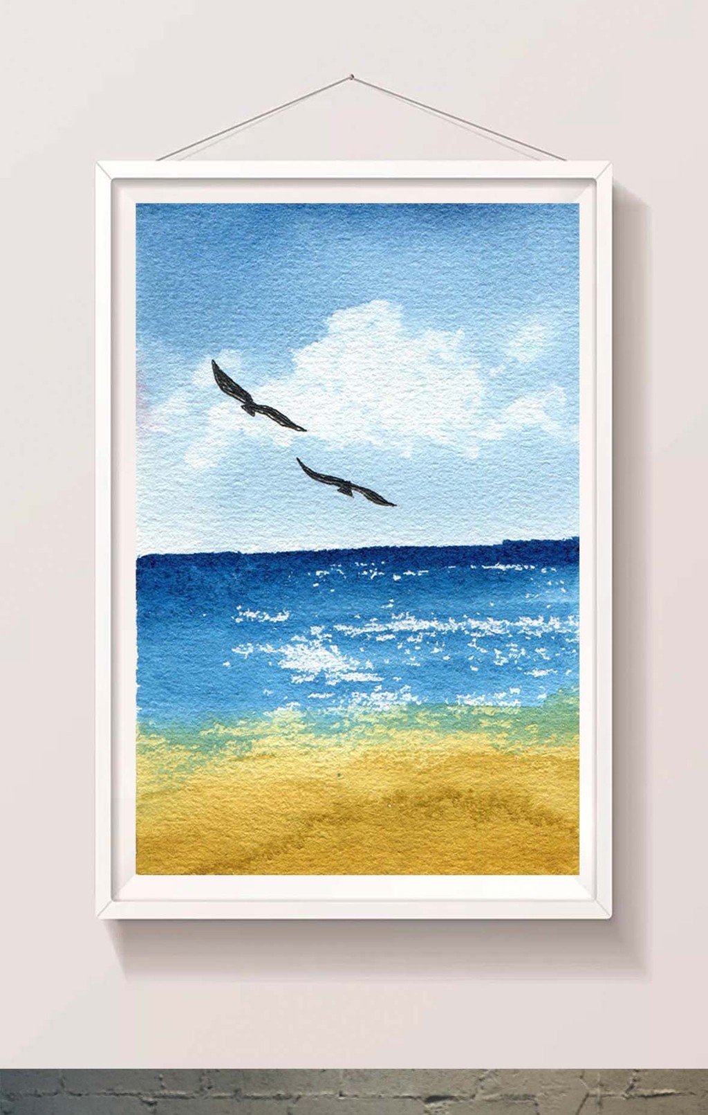 包图 插画 背景素材 > 蓝色清新海边夏日海鸟背景背景风景水彩手绘