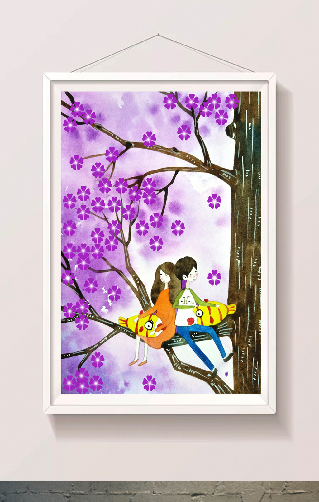 手绘小清新唯美浪漫水彩七夕插画
