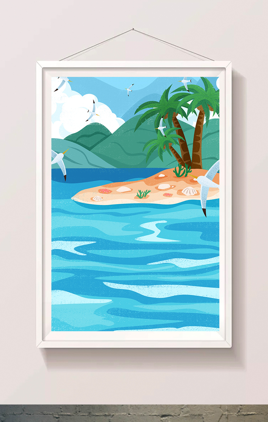 包图 插画 背景素材 > 卡通手绘小岛大海海鸥  上传时间2018-07-13 17