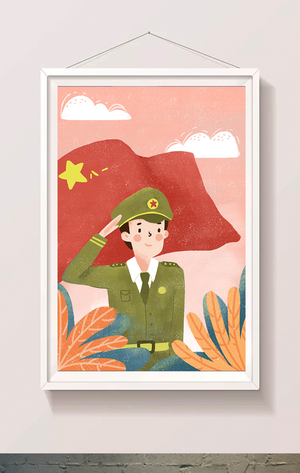 红色卡通八一建军节解放军儿童插画