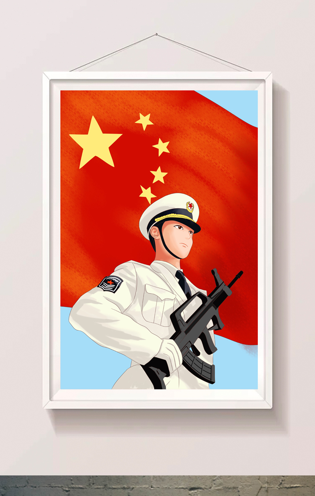 八一建军节解放军军人红旗卡通插画
