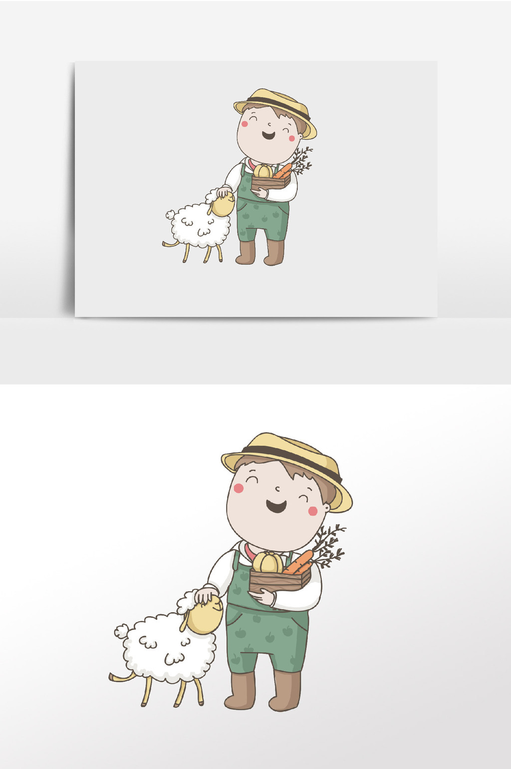 手绘卡通漫画牧羊人插画素材元素