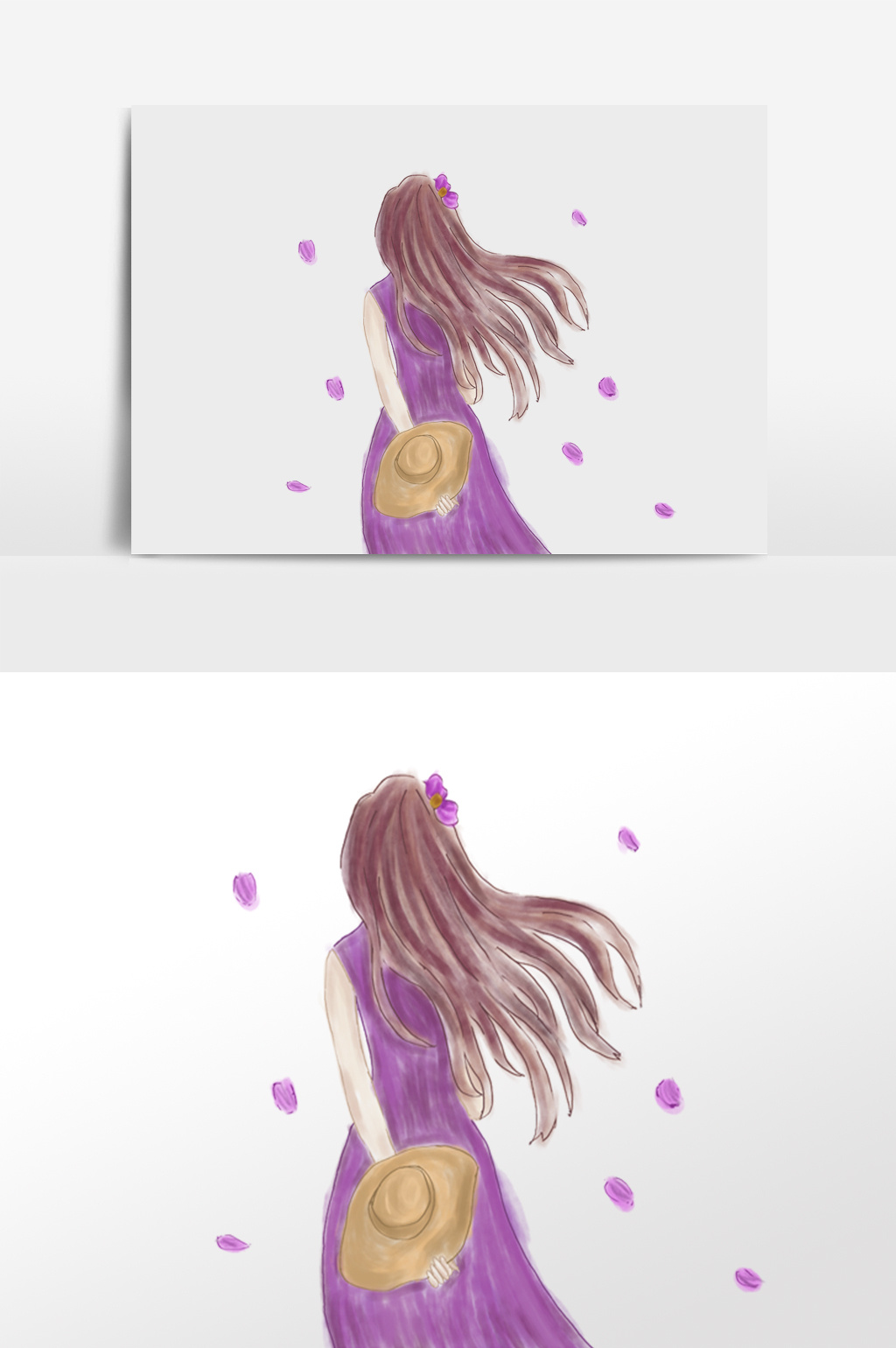 包图 插画 背景素材 > 水彩手绘女孩背影素材  上传时间2018-08-06 16