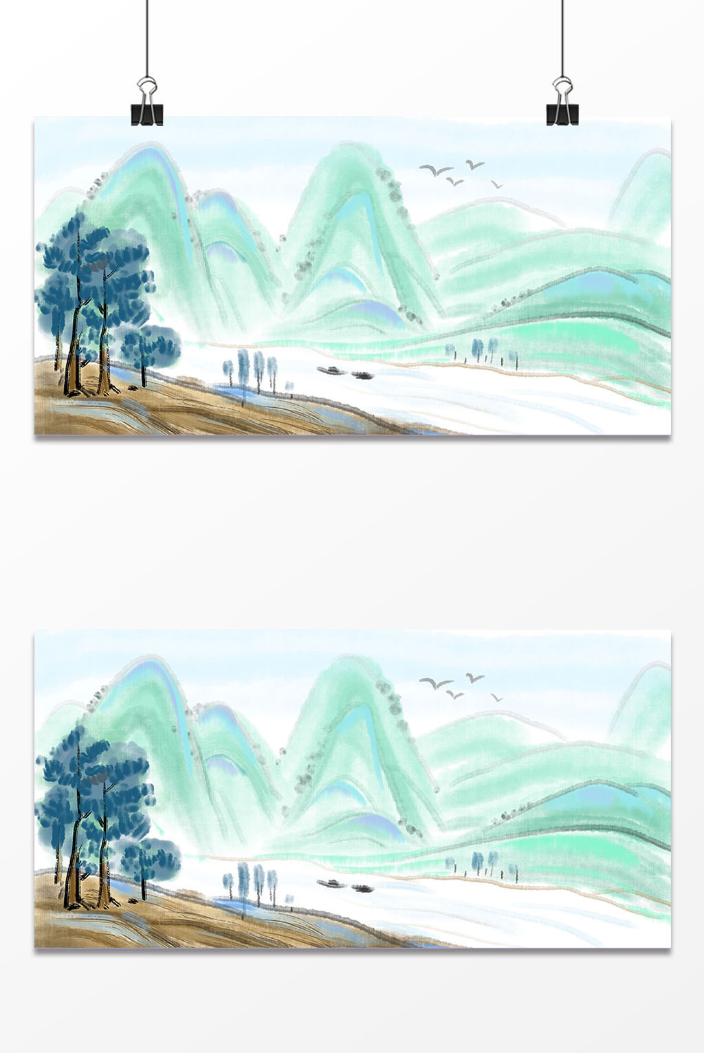 水墨中国风水彩山水背景
