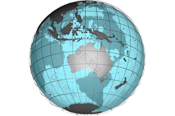 透视式三维地球模型展示澳大利亚和大洋洲