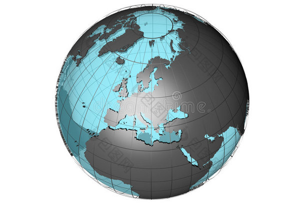 透视显示欧洲的三维地球模型