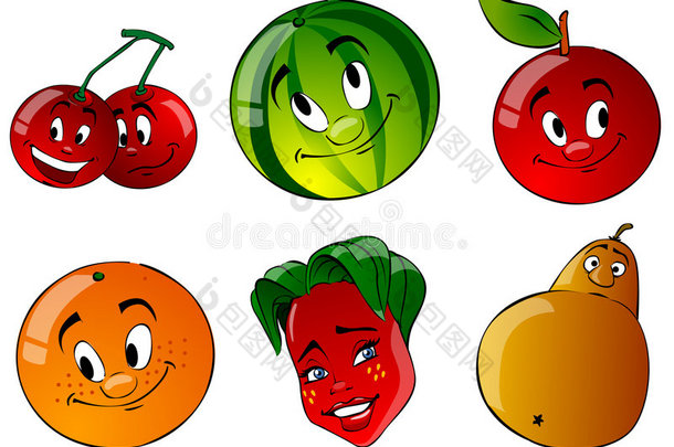 六个卡通水果
