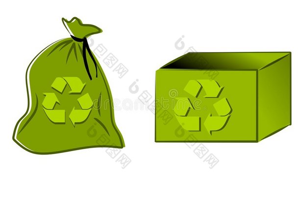 绿色回收袋、垃圾箱