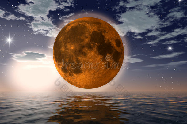 海上的橘色月亮