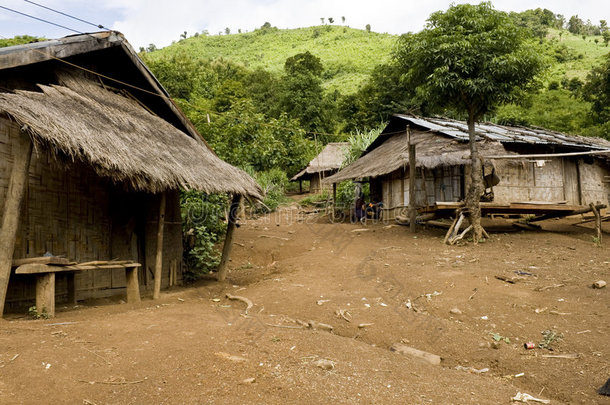 老挝北部的一个<strong>苗族</strong>山地部落村庄。