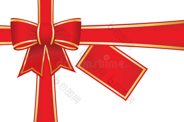 带空白礼品卡的圣诞蝴蝶结和彩带