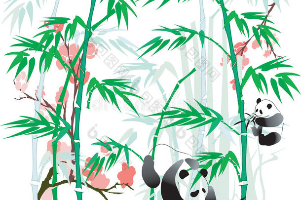 熊猫和竹子插画。