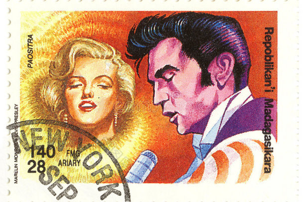 梦露和猫王的复古邮票