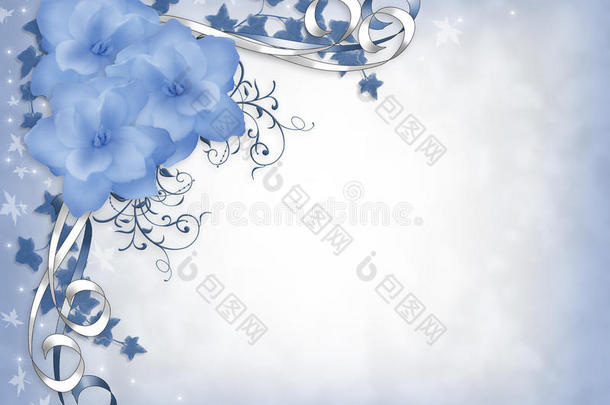 婚礼请柬边框蓝色栀子花