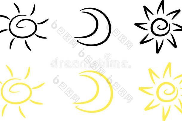 剪贴画集：太阳、月亮和星星